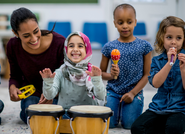 Kids having fun in music camp